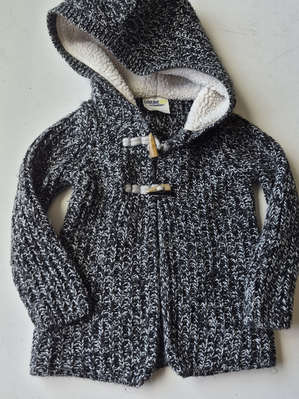 Genuine Kids Black & White Marled Hooded Toggle Sweater